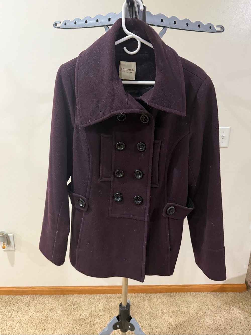 Sonoma Women's Double-Breasted Peacoat - Plum
